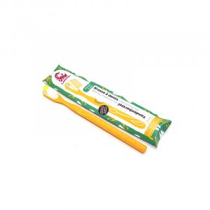 Brosse à dents en bioplastique avec tête remplaçable, mi-dure, jaune