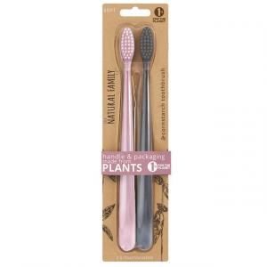 NFco. Set de brosses à dents SOFT - rose gris (2 pcs) - en amidon de maïs sans ogm