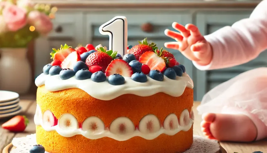 Gâteau éponge léger pour un enfant d'un an rempli de fruits