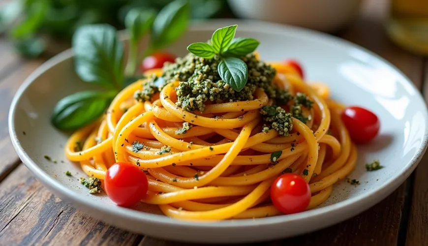 Spaghettis à la citrouille sains avec pesto pour un repas rapide et facile